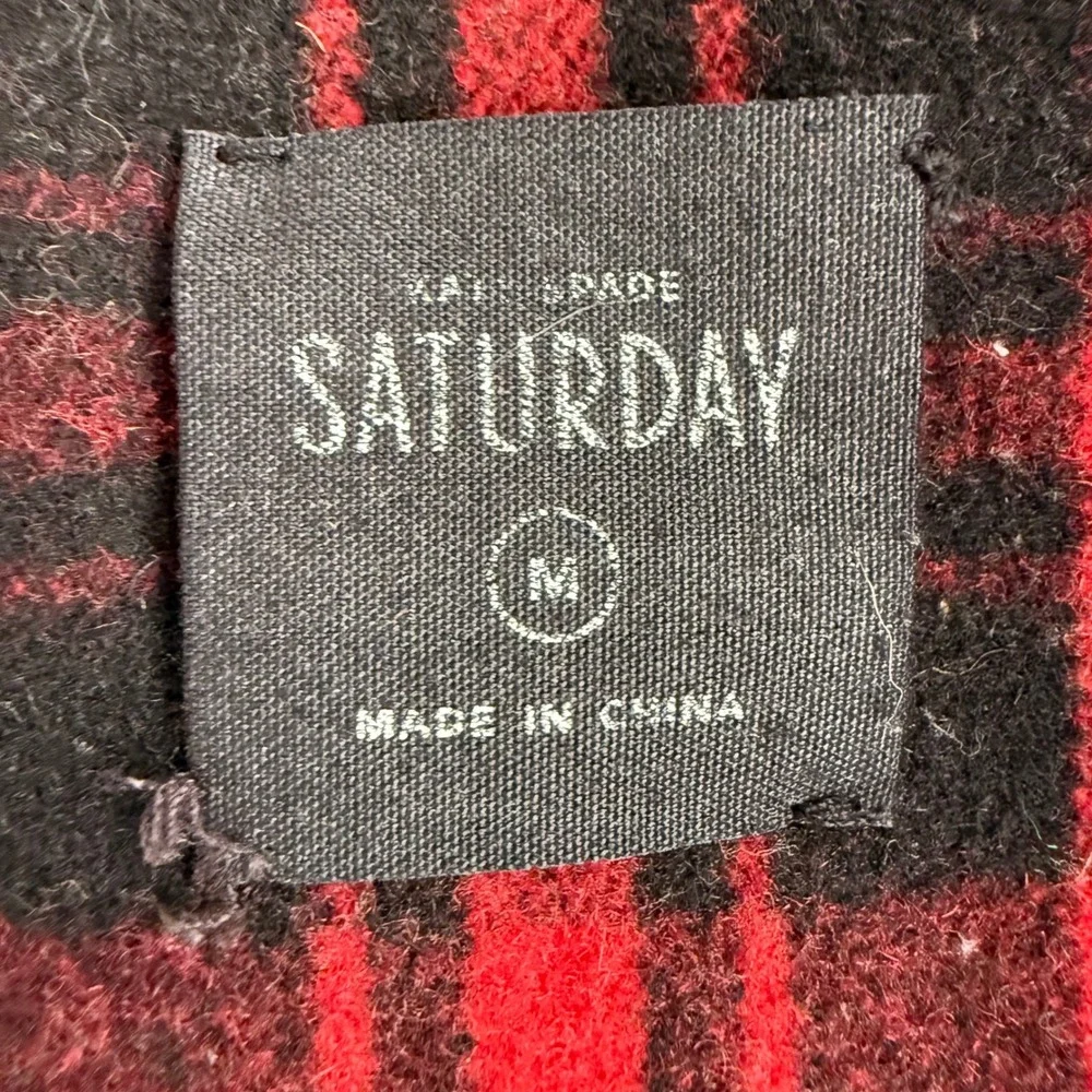 Kate Spade Saturday Wool Blend Scotch‎ Plaid Button Up Red Black Pea Coat wmn M